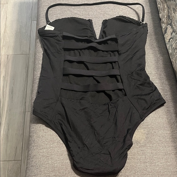 Black crocheted open back One-Piece Swimsuit - Picture 3 of 6